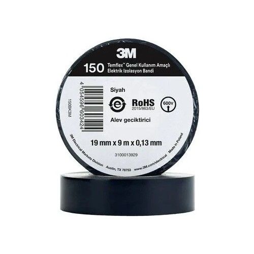 3M Temflex 1300E Pvc Elektrik Izole Bant 0,13 x 18 mm x 9,15 m 10'lu
