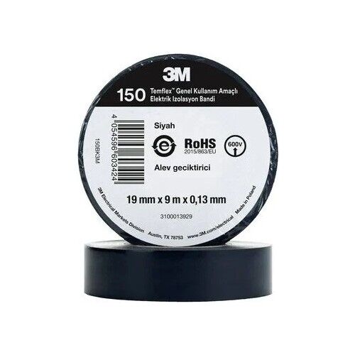 3M Temflex 1300E Pvc Elektrik Izole Bant 0,13 x 18 mm x 9,15 m 10'lu