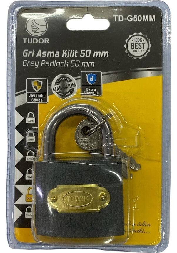 Tudor 50 Mm Kısa Gri Asma Kilit
