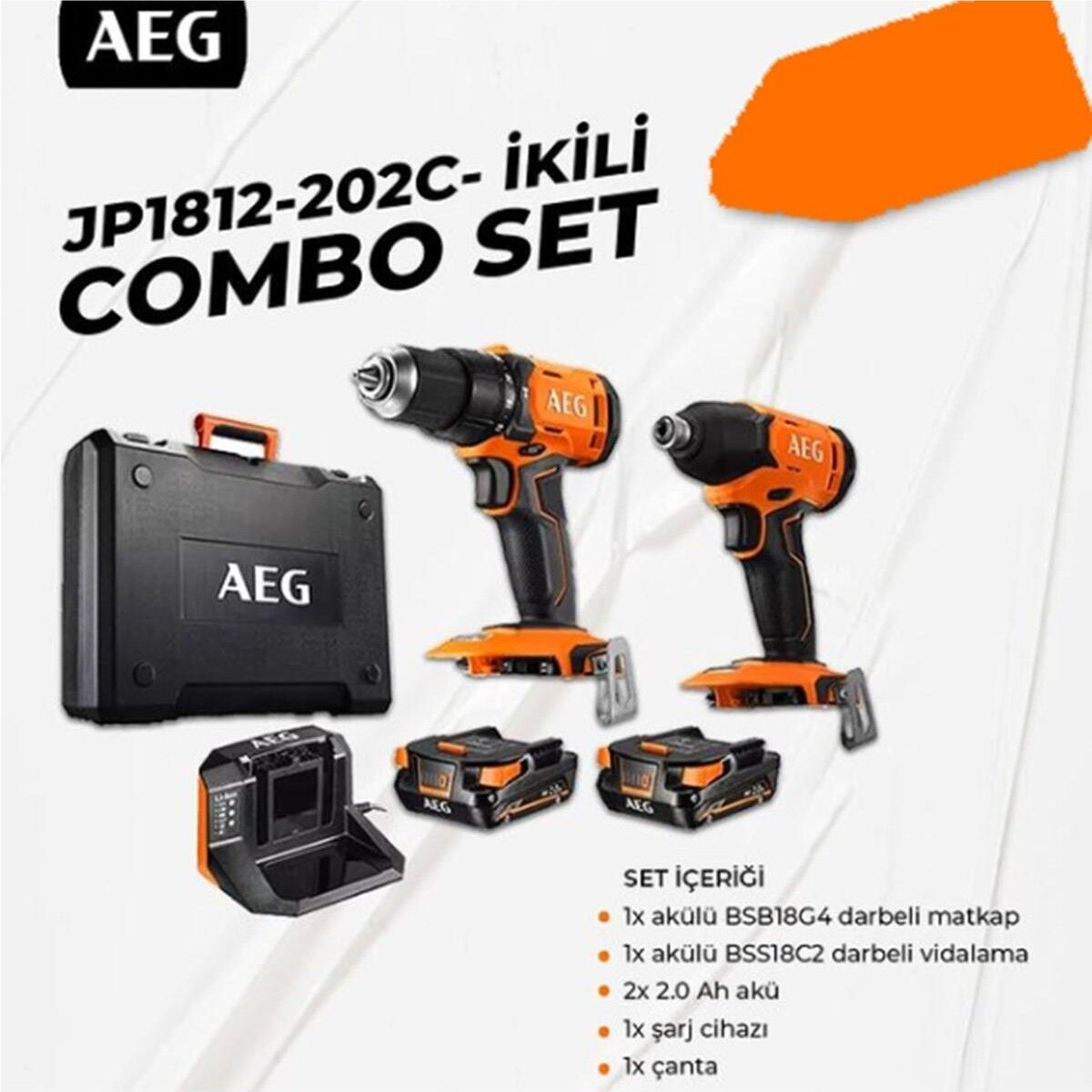 JP1812-202C Combo Set (BSB18G4 Darbelı Matkap + BSS18C2 Darbelı Vıdalama + 2AH Aku + Sarj Cıhaz)