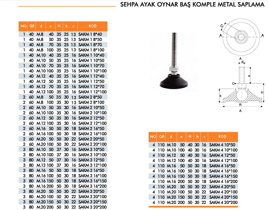 Sehpa Ayak Oynar Baş Komple Metal Saplama Çeşitleri