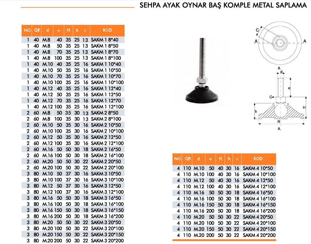 Sehpa Ayak Oynar Baş Komple Metal Saplama Çeşitleri