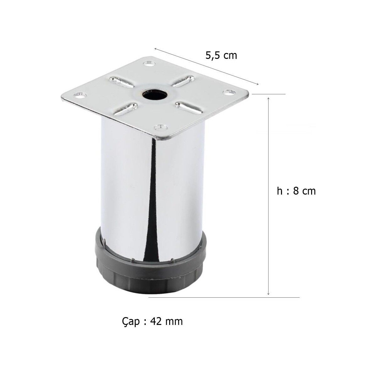 4 Adet Mobilya Ayağı Metal 8 cm Alttan Ayarlı 42 mm Krom Ayak