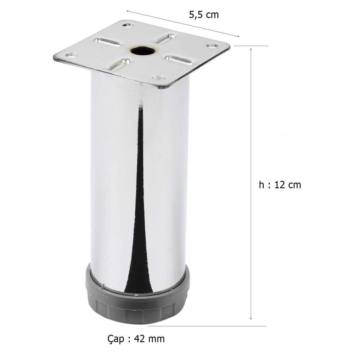 4 Adet Mobilya Ayağı Metal 12 cm Alttan Ayarlı 42 mm Krom Ayak