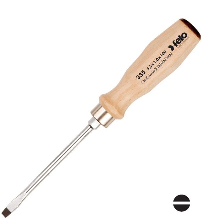 Ağaç Saplı Somunlu Düz Tornavida 5.5x100mm (335 Serisi)